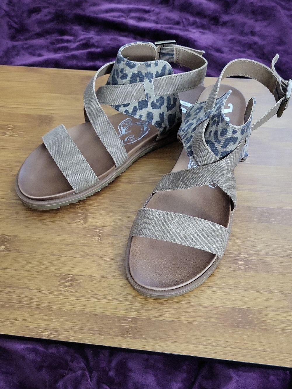 Very G Tan Strappy Sandals with Leopard Accent
